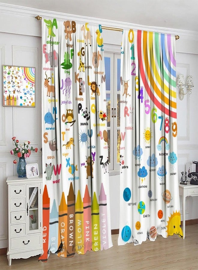 AAVEUP Alphabets ABC Curtains for Kids,Education Learning Rainbow Crayons Alphabet Colors Animals Numbers Galaxies Window Treatments for Boys Girls Nursery Children Toddler Bedroom 42x45in（No Blackout） - Image 5